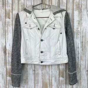 Knit hooded denim jacket